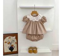 Shein Set de 2 piezas Conjunto de ropa de niñas bebé con cuello de encaje y manga corta, nueva llegada de verano