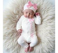 Shein Set de 2 piezas Conjunto de ropa para recién nacidos para salir del hospital Pelele de niña recién nacida con bordado y sombrero con lazo de cinta