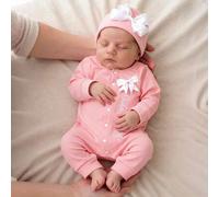 Shein Set de 2 piezas Conjunto de ropa para recién nacidos para salir del hospital Pelele de niña recién nacida con bordado y mono con sombrero con lazo de