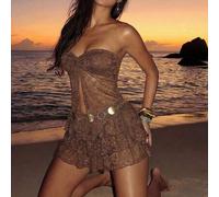 Shein Set de 2 piezas Conjunto de vacaciones romántico de encaje marrón para mujer