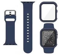 Shein Set de 2 piezas: Correa de reloj deportiva de silicona suave azul para hombres y mujeres + Protector de pantalla 2 en 1 de película de vidrio templado