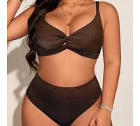 Shein Set de 2 piezas de bikini de tallas grandes para mujer con tirantes de espagueti y nudo en unicolor