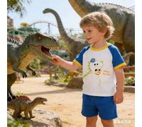 Shein Set de 2 piezas de camiseta de cuello redondo con estampado de letra y número 7 y pantalones cortos para niños pequeños, informal para vacaciones de v