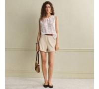 Shein Set de 2 piezas de camiseta de encaje y shorts estilo francés, conjunto casual de vacaciones, traje de verano para mujer, top blanco y shorts color al