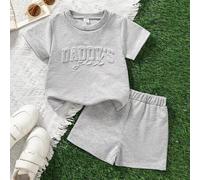Shein Set de 2 piezas de camiseta de manga corta "Daddy's Girl" y pantalones cortos casuales y a juego para niñas bebés, adecuado para primavera/verano