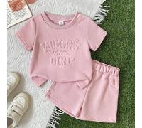 Shein Set de 2 piezas de camiseta de manga corta "Daddy's Girl" y pantalones cortos casuales y a juego para niñas bebés, adecuado para primavera/verano