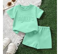 Shein Set de 2 piezas de camiseta de manga corta "Daddy's Girl" y pantalones cortos casuales y clásicos para niñas bebés, adecuado para primavera/verano