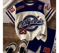 Shein Set de 2 piezas de camiseta de manga corta holgada con gráfico de letra y número y leggings para adolescentes y niñas, adecuado para ropa de ocio de v