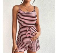Shein Set de 2 piezas de camiseta de tirantes y shorts a rayas para embarazadas de verano estilo casual