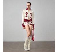Shein Set de 2 piezas de cárdigan y shorts de punto con patrón numérico retro "Millennium Babe" para mujer