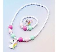 Shein Set de 2 piezas de collar con colgante de unicornio, pulsera con cuentas y anillo, un conjunto de joyería ideal para regalo de cumpleaños de niñas