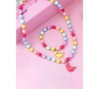 Shein Set de 2 piezas de collar y pulsera con cuentas de dopamina de colores y colgante de mini dinosaurio, adecuado para salidas, vacaciones, cumpleaños, d