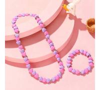 Shein Set de 2 piezas de collar y pulsera con cuentas y encantos de corazón coloridos, adecuado para fiestas, regalos de cumpleaños y accesorios para niñas
