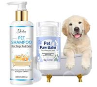 Shein Set de 2 piezas de crema para patas de perro y champú de perro | Totalmente natural, crema calmante segura de lamer, que contiene aceite de coco y man