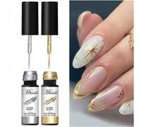 Shein Set de 2 piezas de esmalte de uñas de gel con pintura metálica estilo Y2K, esmalte de gel dorado y plateado, semipermanente, línea de arte de uñas UV,