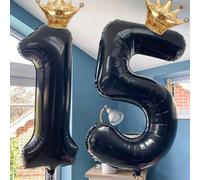 Shein Set de 2 piezas de globos con números negros de 40 pulgadas y globo de corona, que incluye globos de lámina con números negros del 0 al 9 y corona dor
