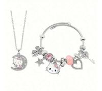 Shein Set de 2 piezas de joyería - Collar y pulsera de Hello Kitty de Sanrio con strass de dibujos animados lindos, apto para uso diario o como regalo, coll