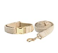 Shein Set de 2 piezas, de moda de INS, collar y correa para perro de aleación de zinc con hebilla en tonos beige claro y marrón, de doble capa y tela gruesa