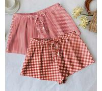 Shein Set de 2 piezas de pantalones cortos tipo pijama con diseños a cuadros y de rayas, ideal para uso casual y sexy en verano, en casa, vacaciones de prim