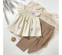 Shein Set de 2 piezas de parte superior de tejido con mangas cortas y pantalón corto floral para bebé niña, recién nacido, infante y niña pequeña, para prim