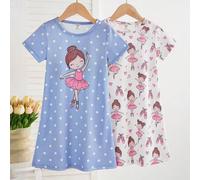 Shein Set de 2 piezas de pijama con estampado de ovejas de dibujos animados lindos para niñas, de moda minimalista en rosa y gris, ropa de dormir