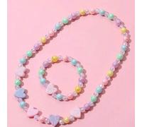 Shein Set de 2 piezas de pulsera y collar con cuentas con forma de corazón y macaron para niñas, accesorios de joyería lindos, adecuados como regalo de fies