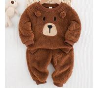 Shein Set de 2 piezas de sudadera con capucha de manga larga y pantalón tipo jogger de felpa gruesa con estampado de oso de dibujos animados para bebé niño