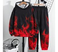 Shein Set de 2 piezas de sudadera con capucha y pantalones casuales, de moda, con brillo en la oscuridad, para niño preadolescente, adecuado para ir al cole