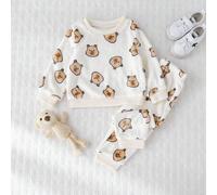 Shein Set de 2 piezas de sudadera de cuello redondo de manga larga suave con estampado de capibara y oso, y pantalones elásticos de cintura gruesos para beb