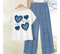 Shein Set de 2 piezas de top ajustado y shorts con diseño en forma de corazón, estilo casual para mujer, apto para verano, principios de otoño, vacaciones,