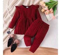 Shein Set de 2 piezas de Top de manga larga con bajo acampanado y pantalones casuales para bebé niña, otoño/invierno