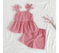 Shein Set de 2 piezas de top de tirantes y shorts a rayas con decoración de moño para bebé niña/recién nacida de 0 a 3 años, casual de primavera/verano para
