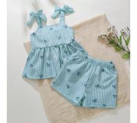 Shein Set de 2 piezas de top de tirantes y shorts a rayas con decoración de moño para niña bebé/recién nacida de 0 a 3 años, para uso casual diario y vacaci