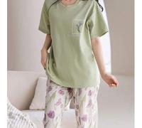 Shein Set de 2 piezas de Top informal con estampado de gato y letra rosa + Pantalón corto o pantalón de pijama a la altura del tobillo para mujeres y niñas,