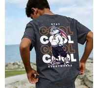 Shein Set de 2 piezas Estilo callejero para niños con diseño de "Conejo genial", que incluye camiseta y pantalones cortos, de tela suave y cómoda, adecuado