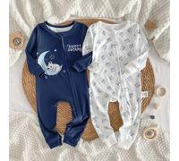 Shein Set de 2 piezas Mono con cremallera con estampado de luna y koala lindo de dibujos animados para bebés niños, mono casual de manga larga cómodo y ajus