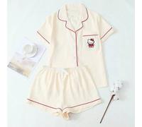 Shein Set de 2 piezas oficialmente con licencia Sanrio Hello Kitty con Top de manga corta con botones y bordado floral y pantalones cortos con mariposas par
