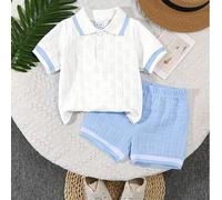 Shein Set de 2 piezas Outfit casual de verano para niño bebé con polo y pantalón corto en unicolor con jacquard