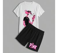 Shein Set de 2 piezas Outfit de verano con camiseta casual estampada y shorts para hombres de Warner Bros.