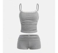 Shein Set de 2 piezas para adolescentes de primavera y verano, Año Nuevo, Día de San Valentín, tema "Clean Girl" con top de tirantes de canalé y shorts a ju