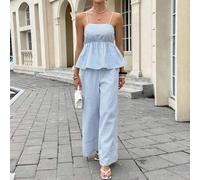 Shein Set de 2 piezas para mujer con top de tirantes y volantes a rayas y shorts, para verano