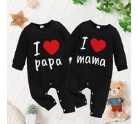 Shein Set de 2 piezas Pelele de manga larga informal con estampado "Amo a papá" y "Amo a mamá" para bebé, Mono de juego para bebé niño para otoño/invierno