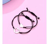 Shein Set de 2 piezas Pulsera de cuerda de PU con corazón hueco hecha a mano, estilo simple y lindo, regalo del Día de la Madre para padres e hijos, adecuad