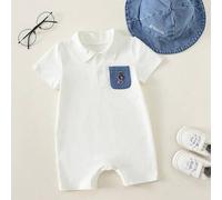 Shein Set de 2 piezas que incluye: Pelele de polo blanco casual de verano para bebé recién nacido niño/niña y gorra vaquera azul