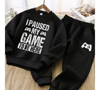 Shein Set de 2 piezas Ropa de niño - Conjunto de sudadera con elemento, tela suave, estilo de ropa de calle y fiesta de entusiastas de los juegos para prima