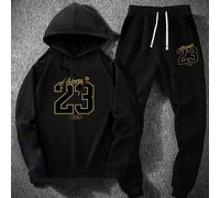 Shein Set de 2 piezas Ropa deportiva de moda para hombre talla grande, pantalón con cordón y bolsillos con estampado del número 23 y letras en inglés, y sud