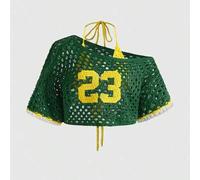 Shein Set de 2 piezas Top de punto asimétrico de hombro y bikini de baño inspirados en el Mundial de Fútbol de Brasil