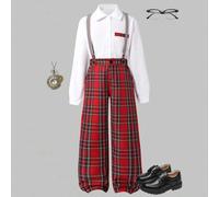 Shein Set de 2 piezas Traje casual y versátil con tirantes para niños, con 3/4 botones negros en la cintura, adecuado para fiestas, vacaciones, escuela, uso