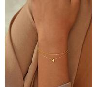 Shein Set de 2 pulseras con cadena dorada con inicial elegante, selección de A a Z, regalo de joyería para mujeres (cantidad de cuentas aleatoria, longitud