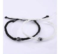 Shein Set de 2 pulseras de pareja con cuentas creativas y de moda que proyectan "Te amo" en 100 idiomas diferentes, adecuado para hombres, mujeres y parejas